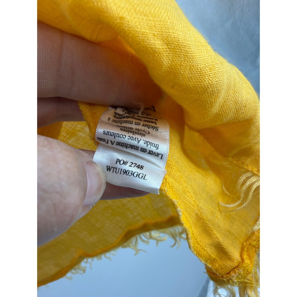 Faherty Yosepha Ruffle Linen‎ Blouse Womens S marigold Yellow Fringe V-Neck - Picture 7 of 7